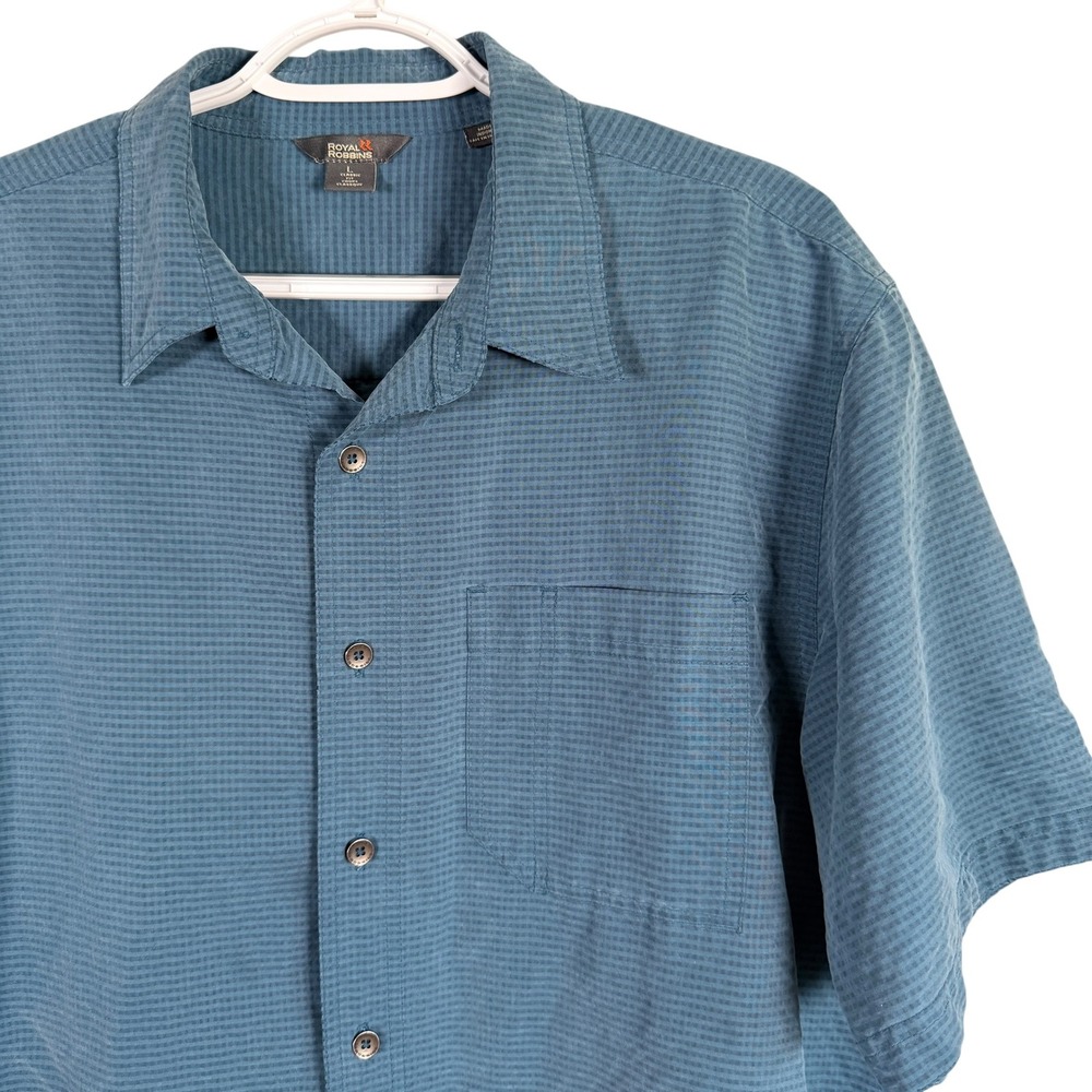 Royal Robbins Button Down Shirt Mens L Blue Short Sleeve Textured Modal